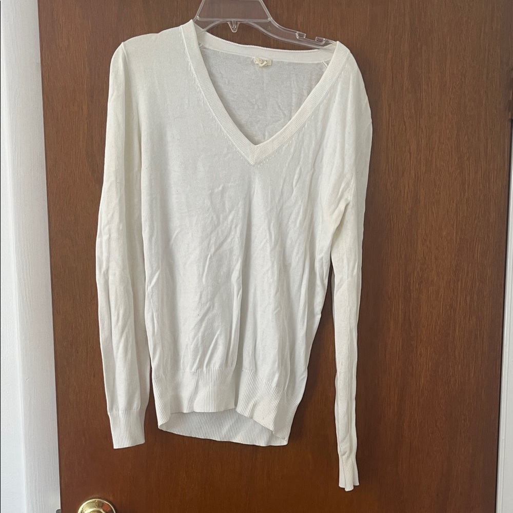 J. Crew Classic White V-Neck Sweater